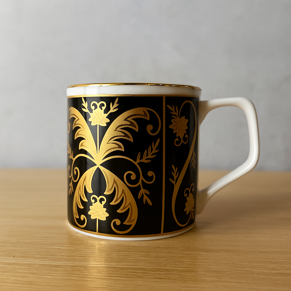 Royal Black & Gold Ceramic Mug Set – Set of 6
