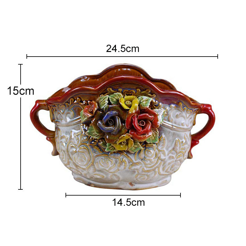 Ceramic Floral Vase with Multicolor Rose Accents