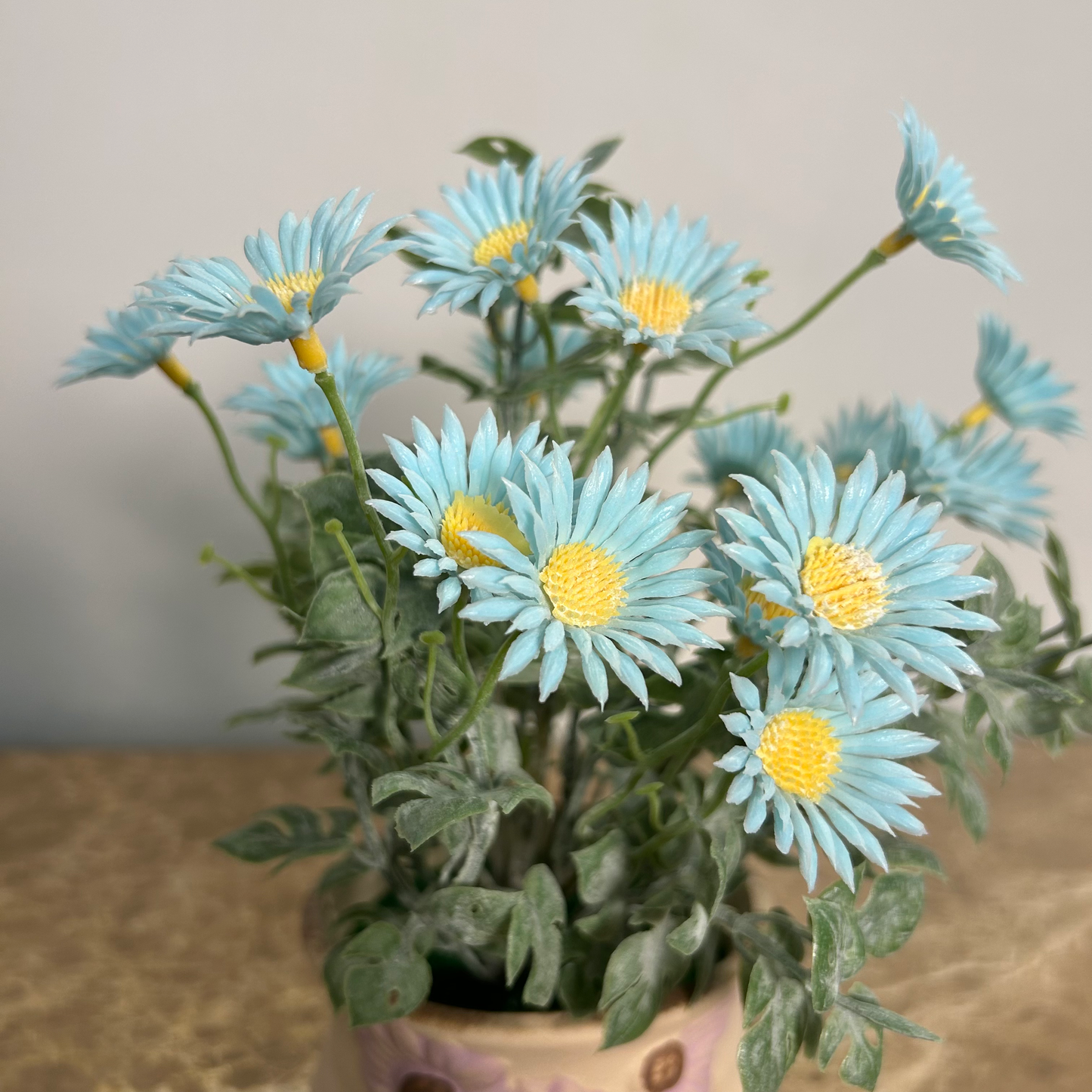 Ceramic Floral Basket with Blue Daisies