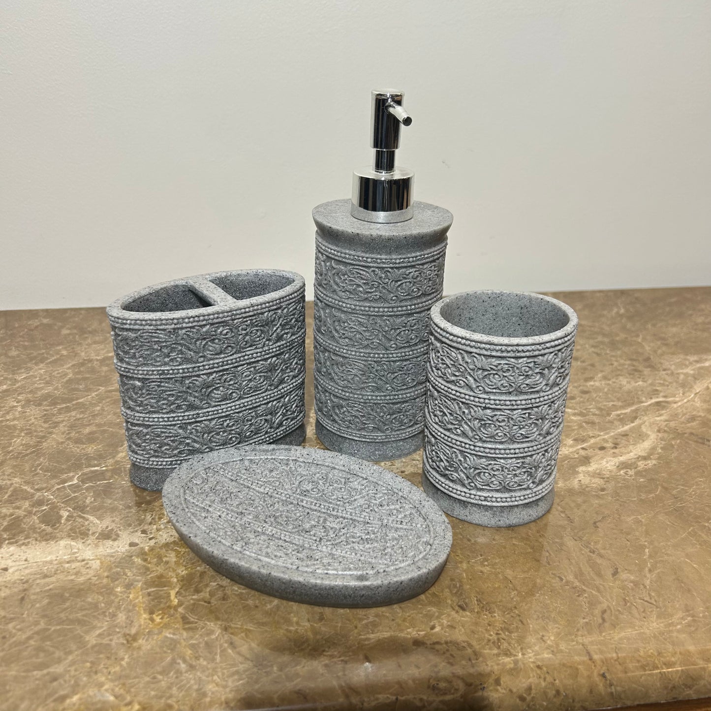 4-Piece Textured Grey Resin Bathroom Set