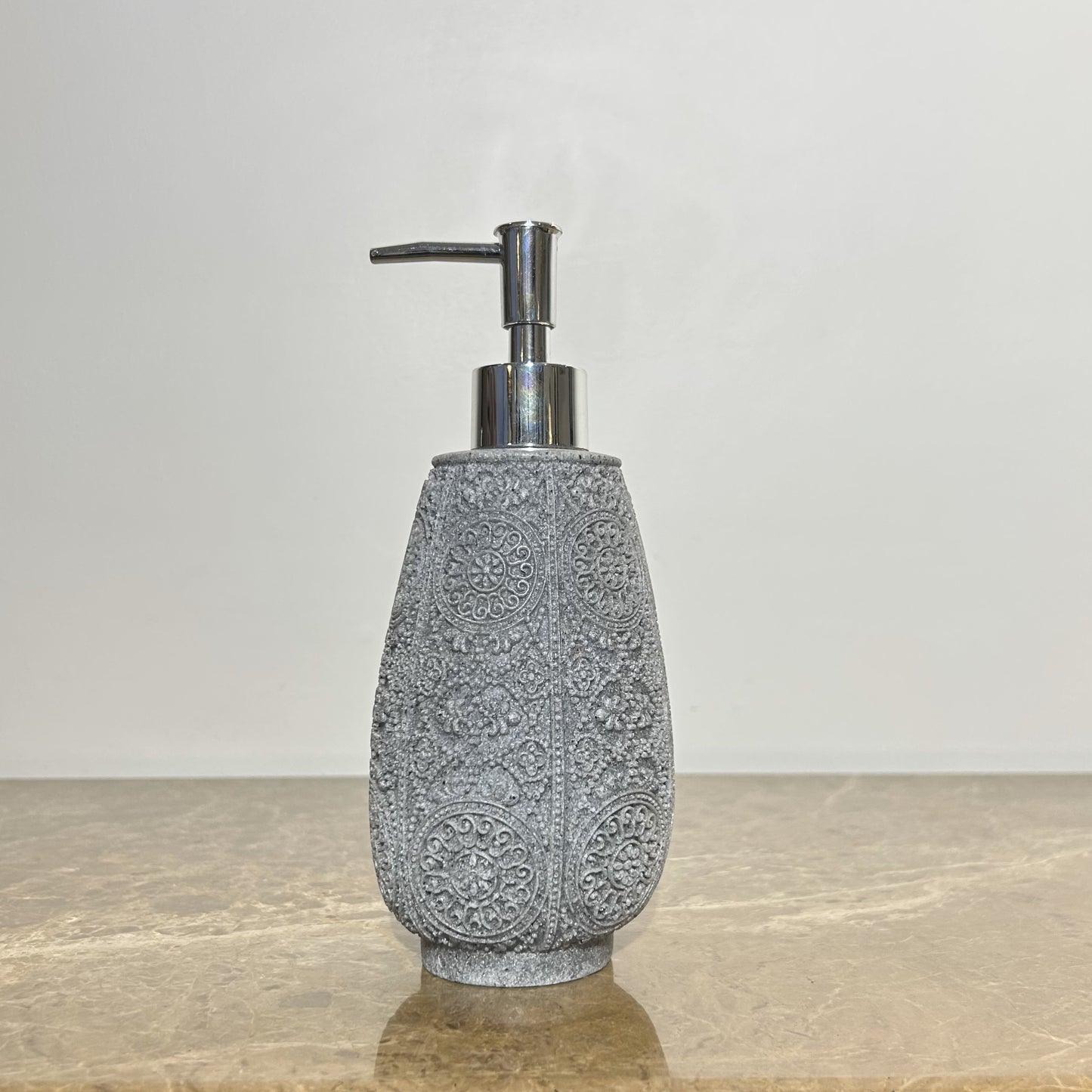 Textured Grey Resin Soap Dispenser with Chrome Pump