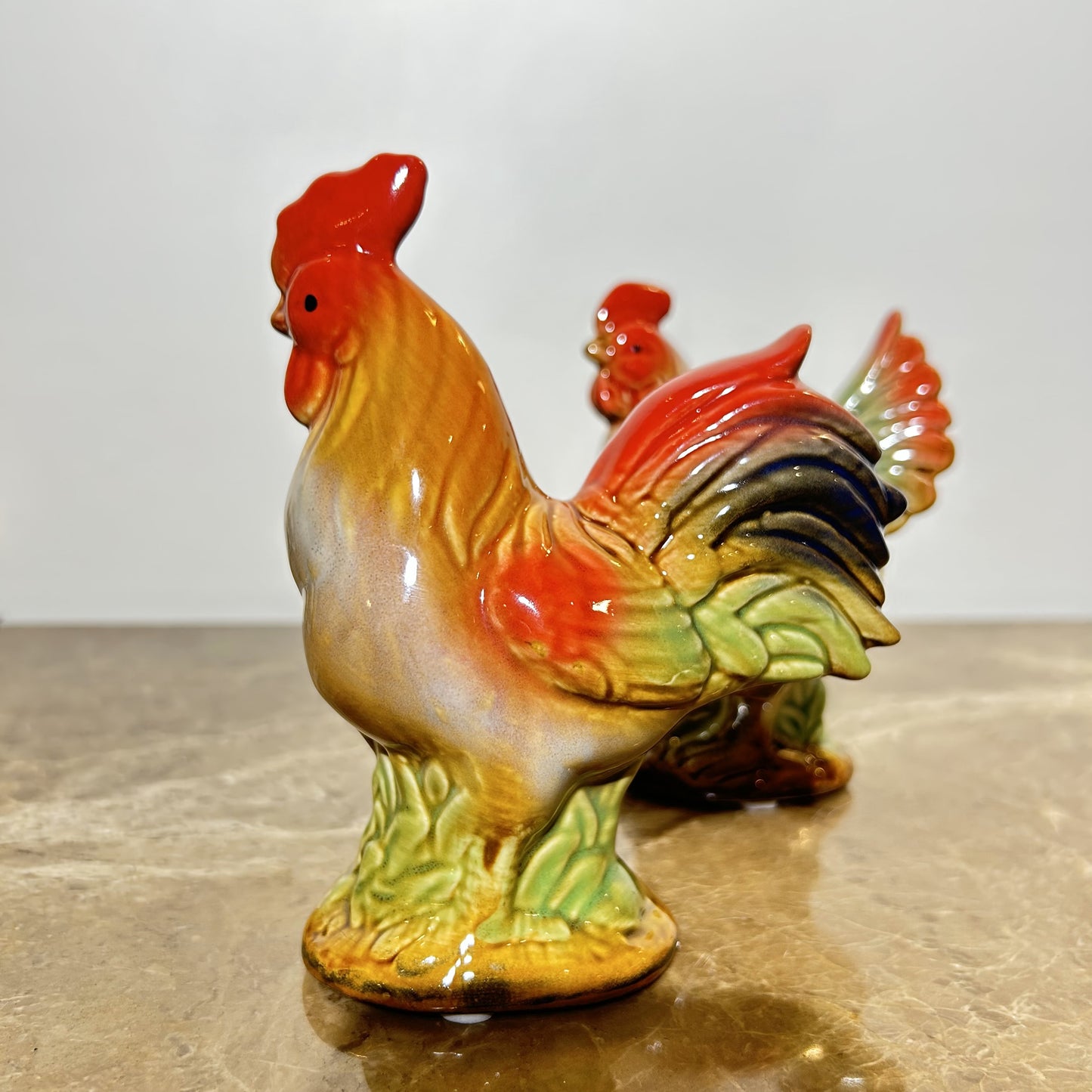 Ceramic Rooster & Hen Figurine - Set of 2 pieces ( Small )