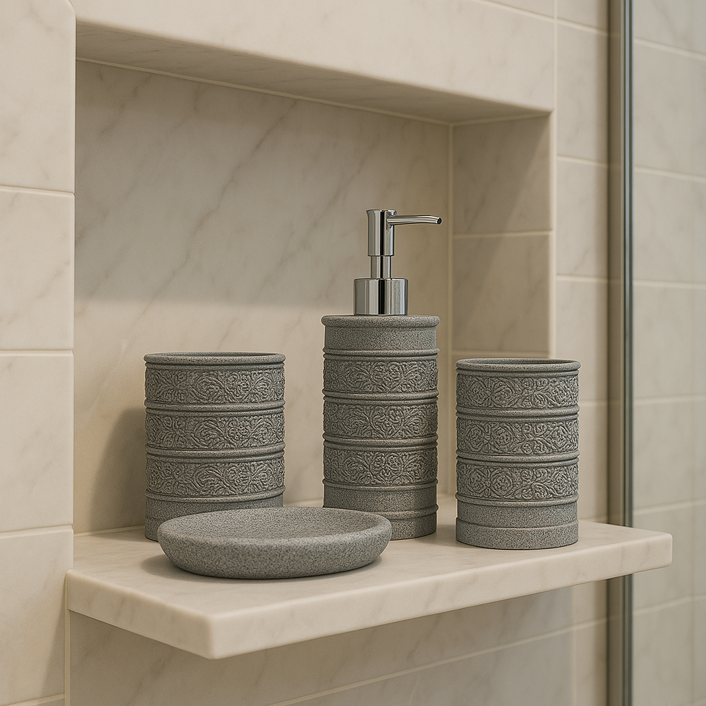 4-Piece Textured Grey Resin Bathroom Set