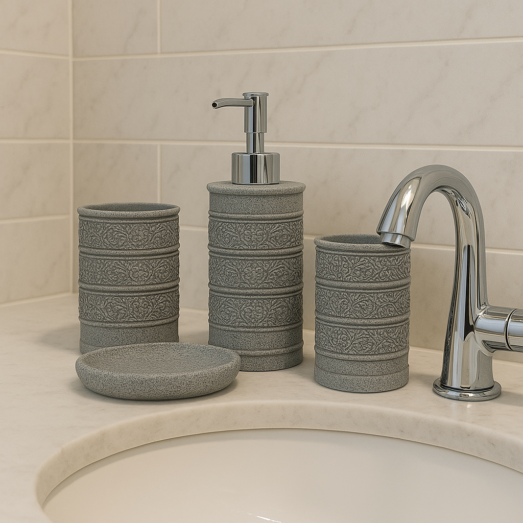4-Piece Textured Grey Resin Bathroom Set