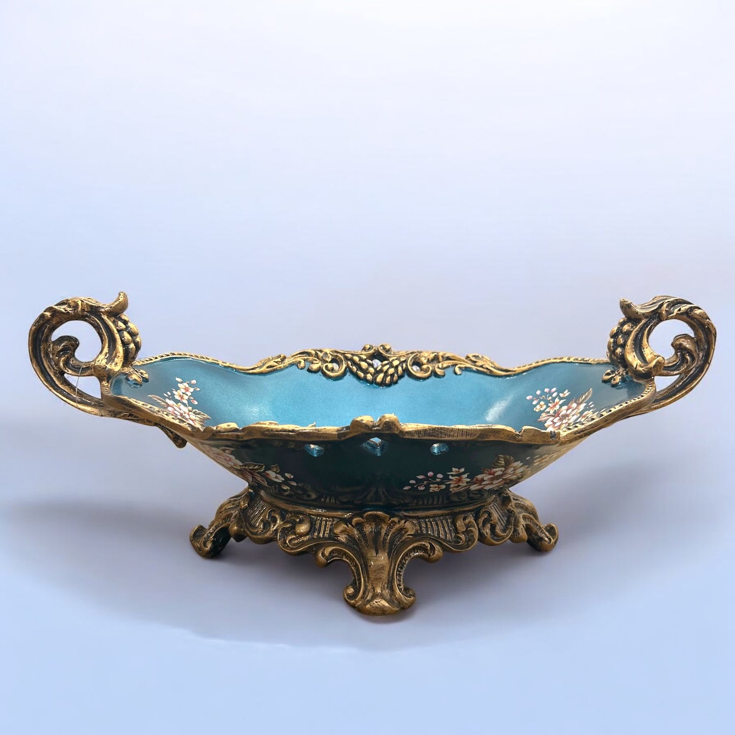 Floral Vase with Ornate Gold Handles - Display Vase