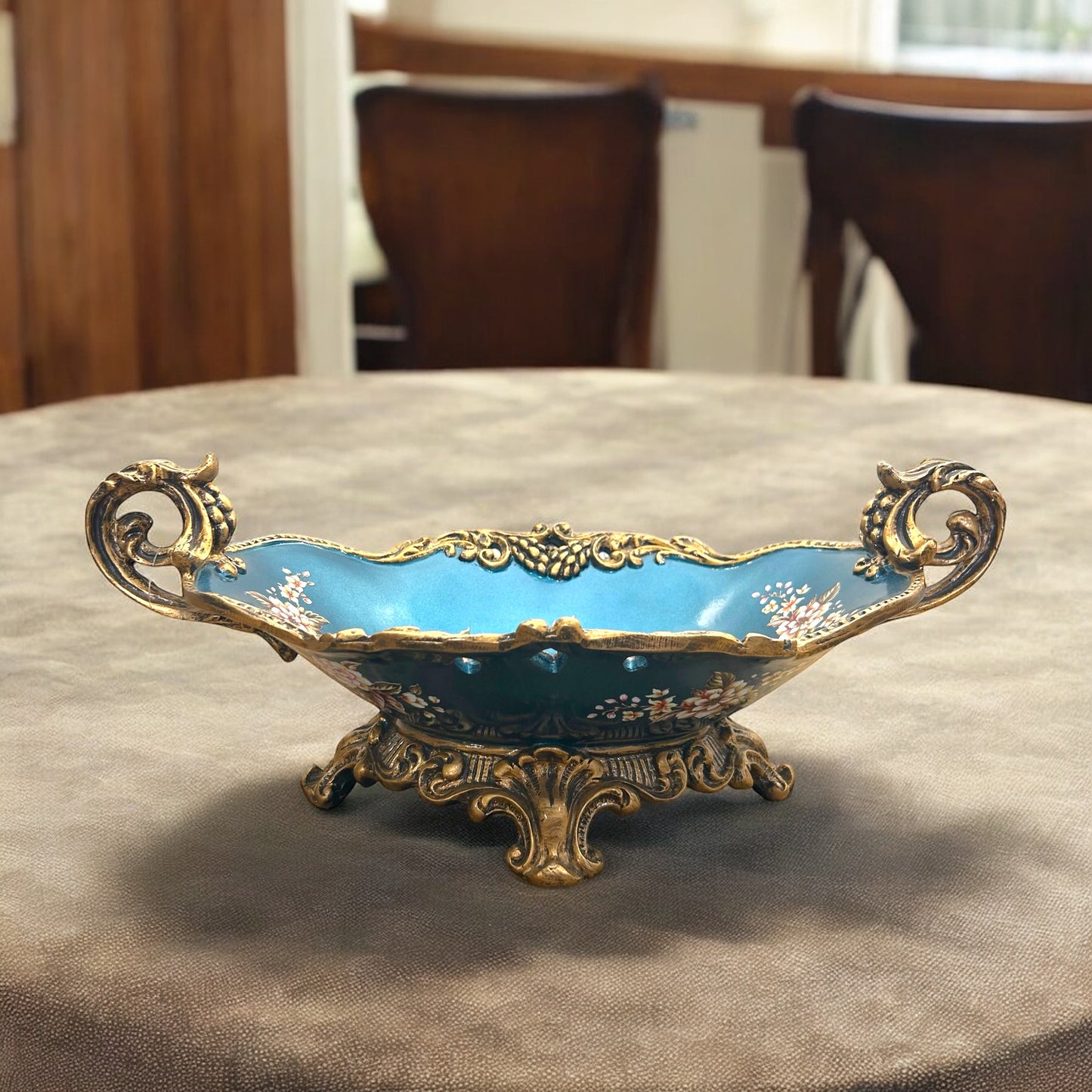 Floral Vase with Ornate Gold Handles - Display Vase