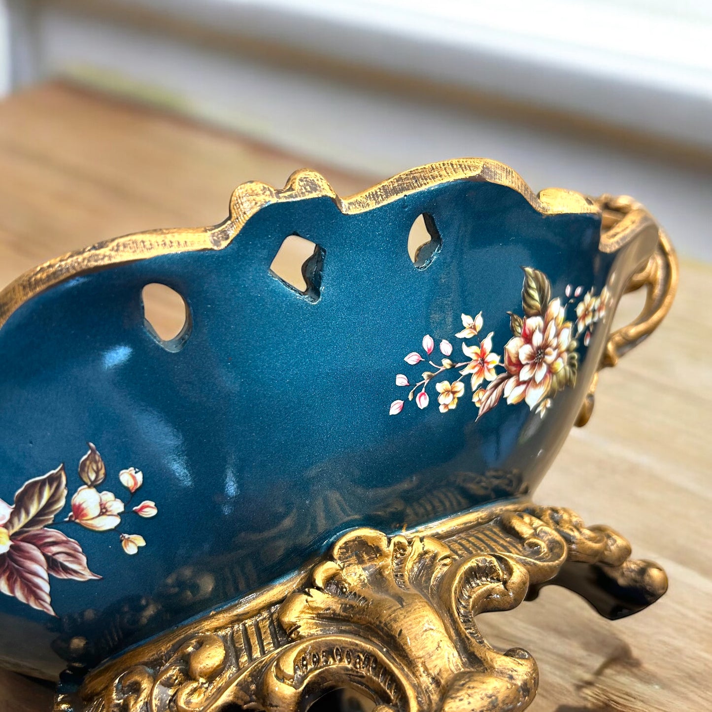 Floral Vase with Ornate Gold Handles - Display Vase