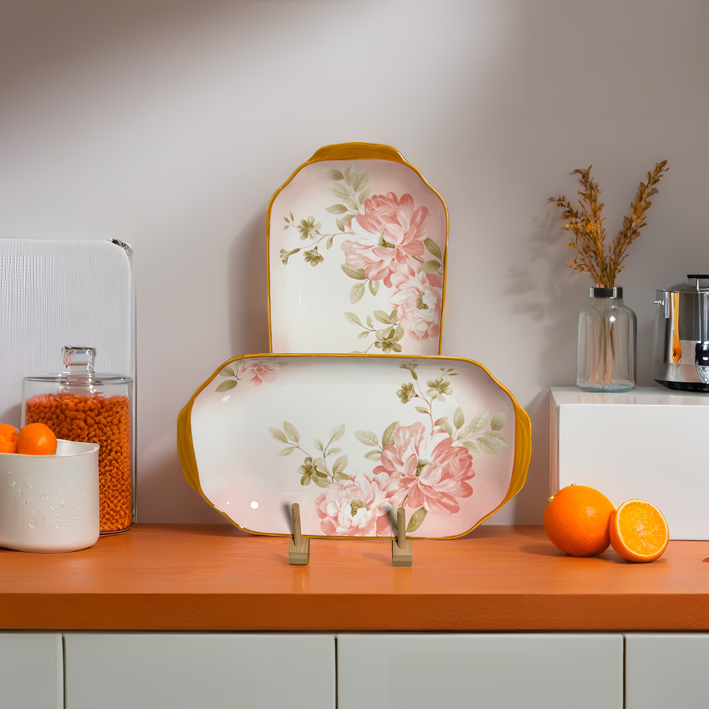 Blush Bloom Serveware - Rectangular Serving Platter | Set of 2