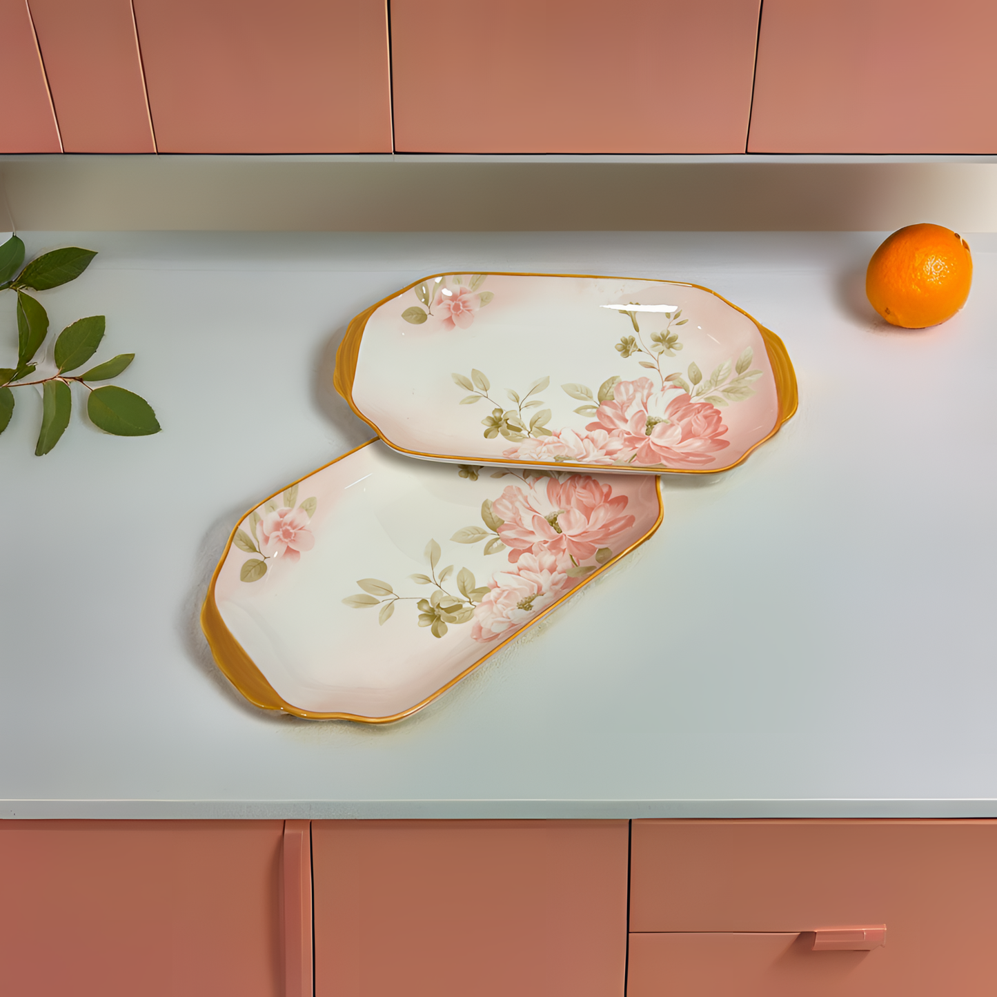 Blush Bloom Serveware - Rectangular Serving Platter | Set of 2