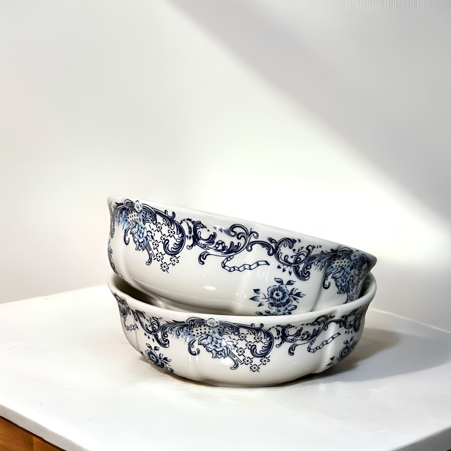 French Country-Style Premium Porcelain blue Soup/Salad/Curry Bowl
