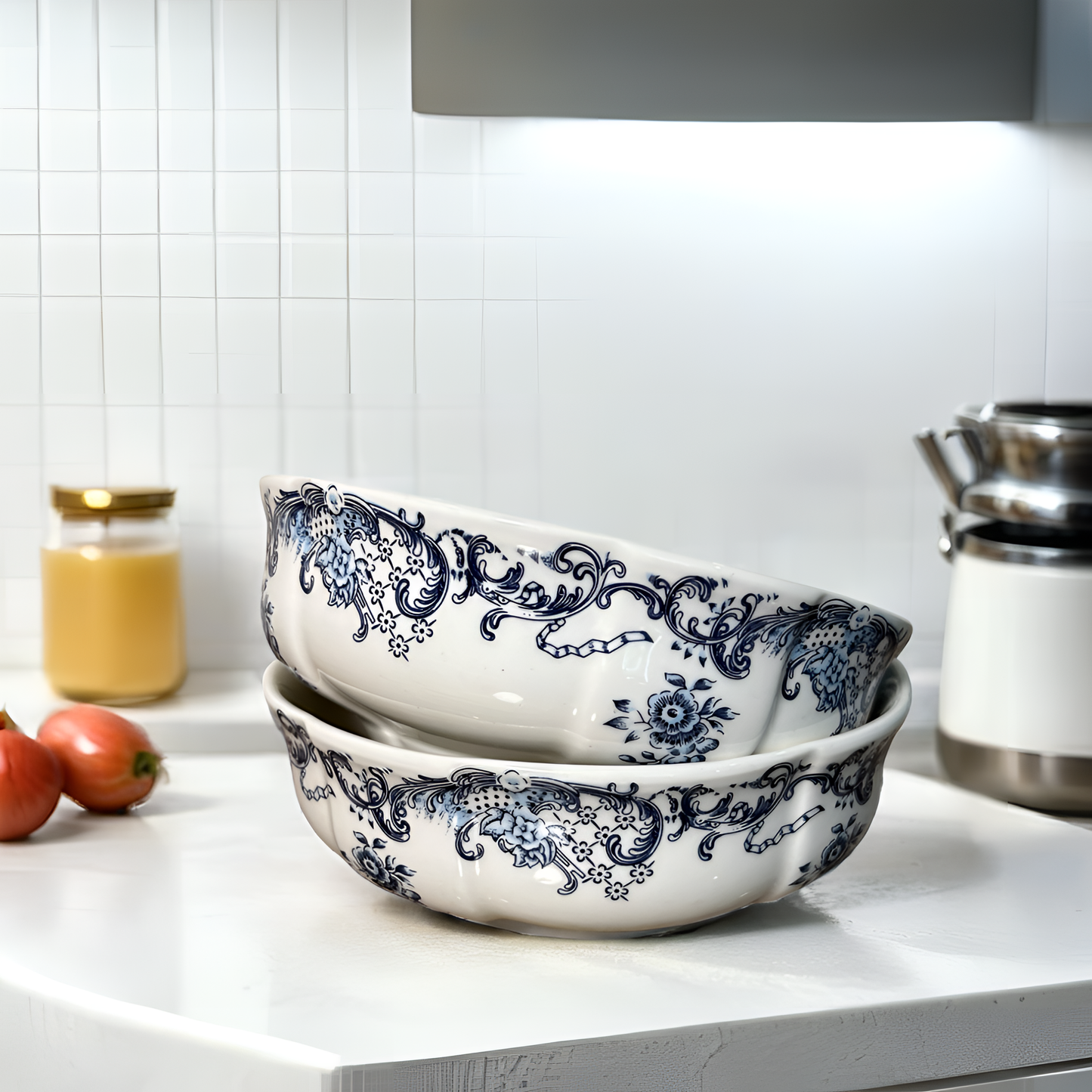 French Country-Style Premium Porcelain blue Soup/Salad/Curry Bowl