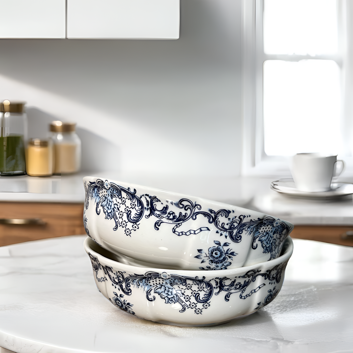 French Country-Style Premium Porcelain blue Soup/Salad/Curry Bowl