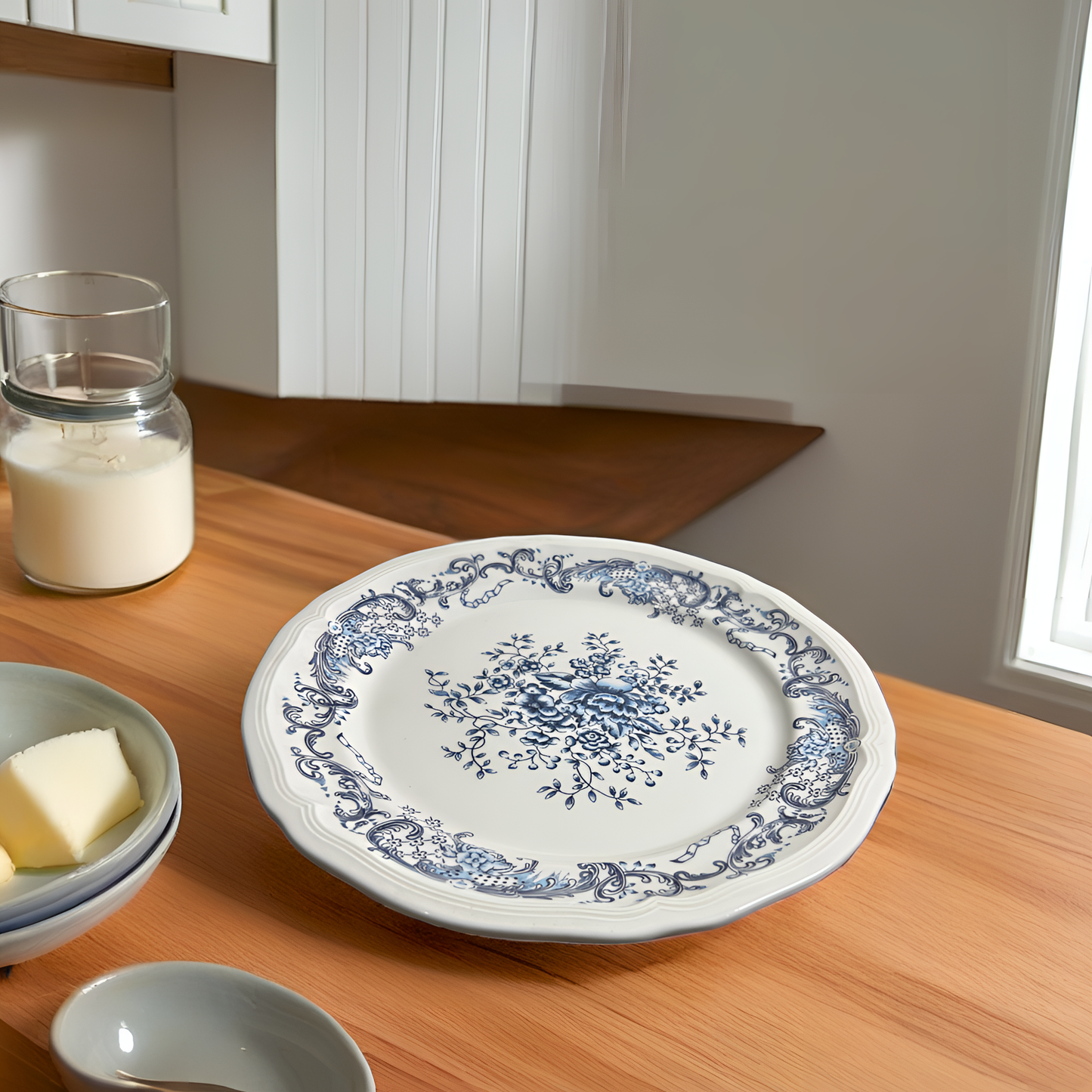 French Country-Style Premium Porcelain Plates - Full Plate Blue