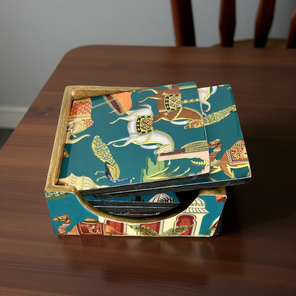Tea Coasters Set of 6 with Stand ||Rajasthani Art
