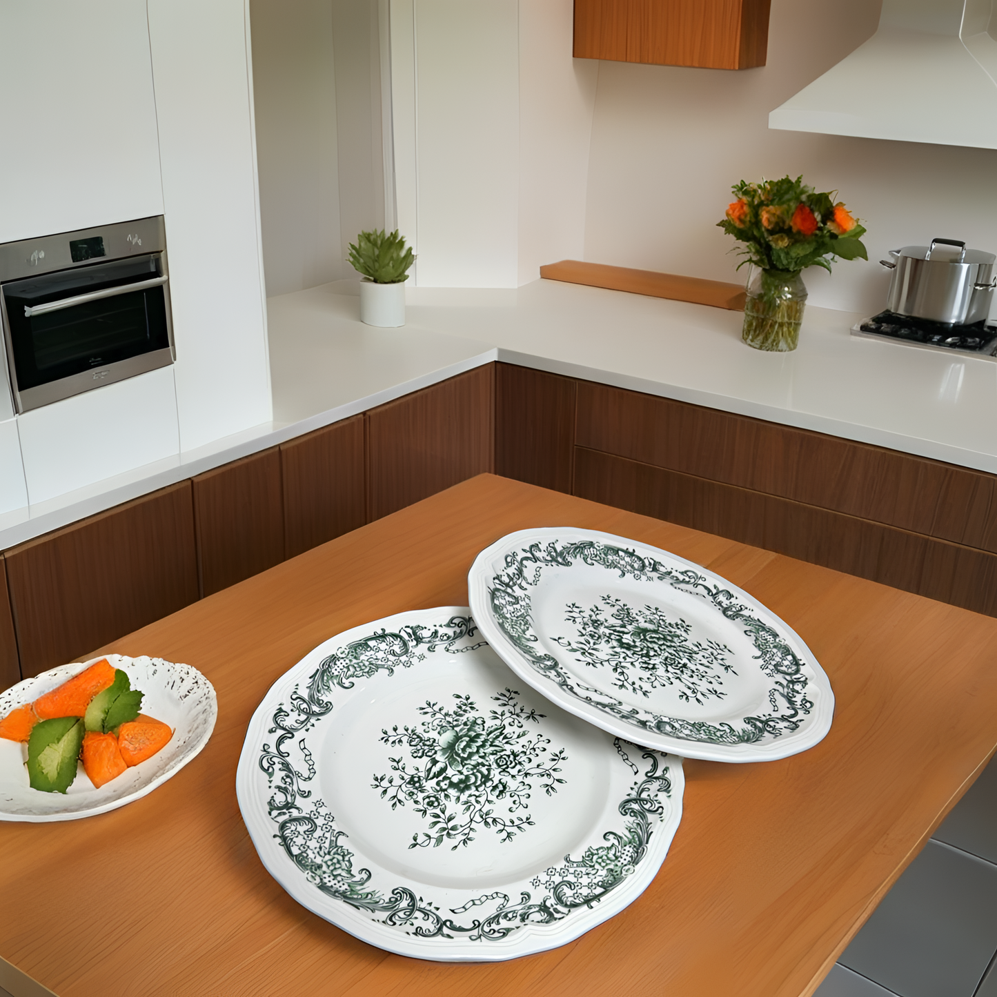 French Country-Style Premium Porcelain Plates - Full Plate Green