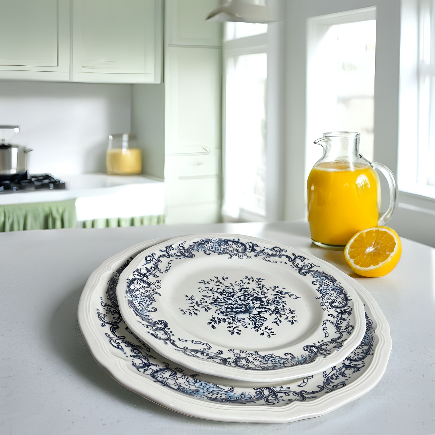 French Country-Style Premium Porcelain Plates - Full Plate Blue