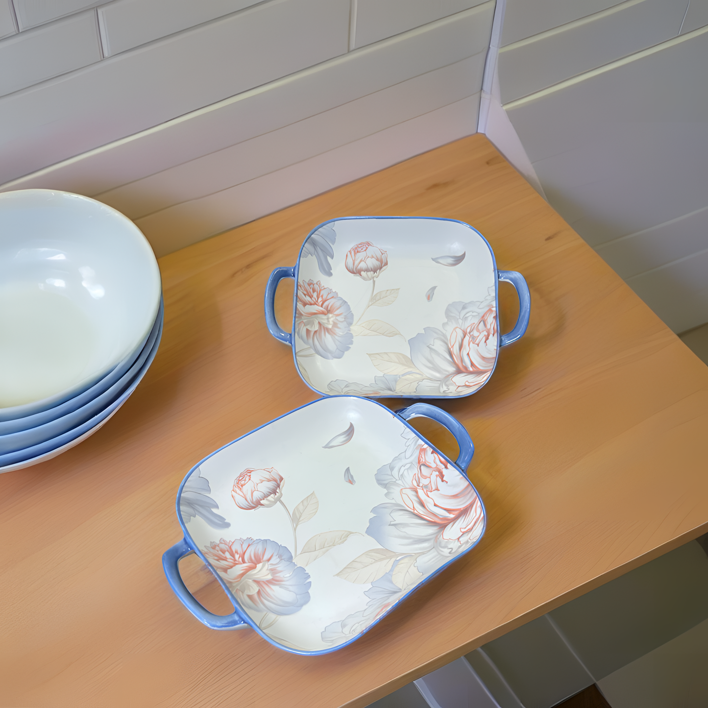 Charming Peony Print Serveware - Serving Platter Square (Set of 2)