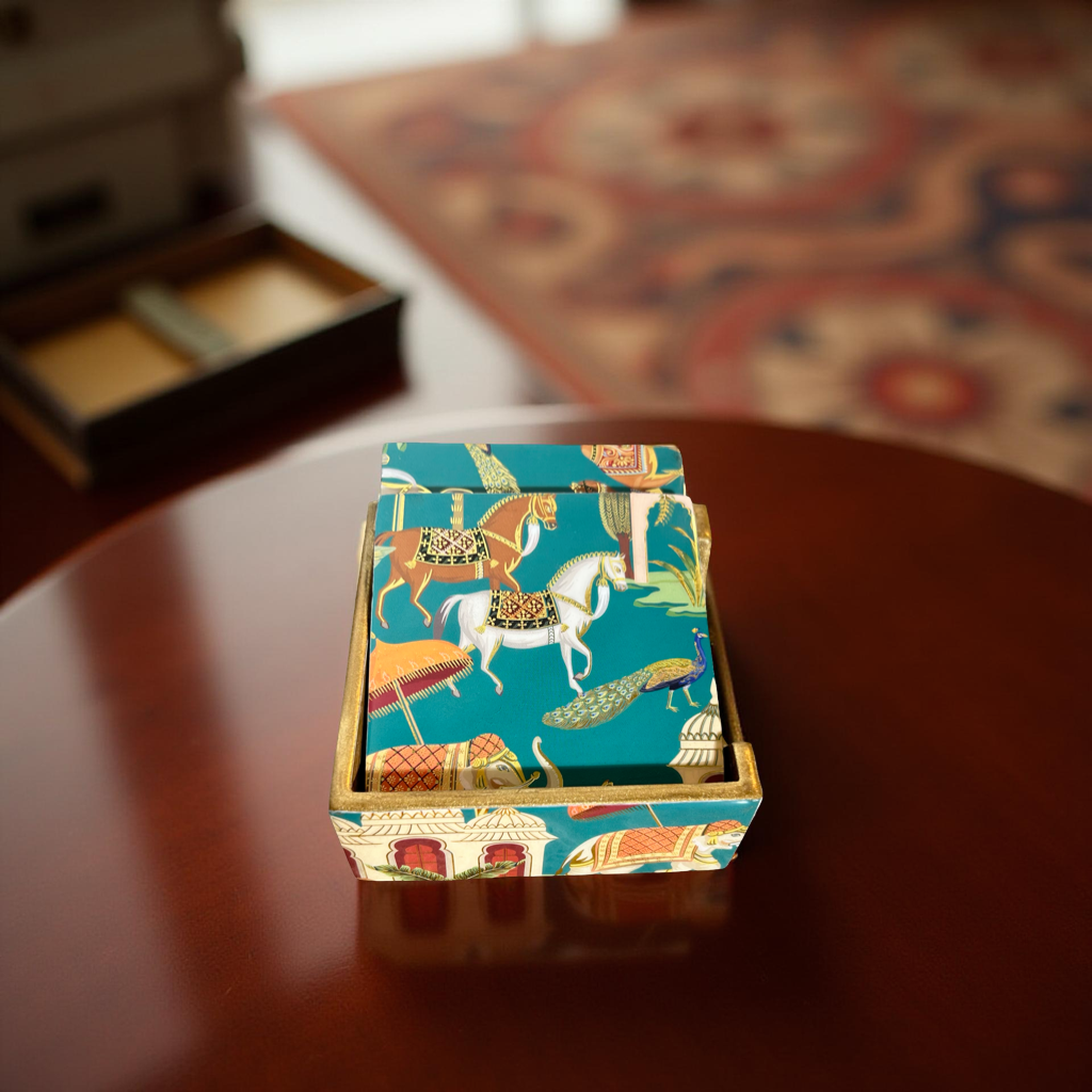 Tea Coasters Set of 6 with Stand ||Rajasthani Art