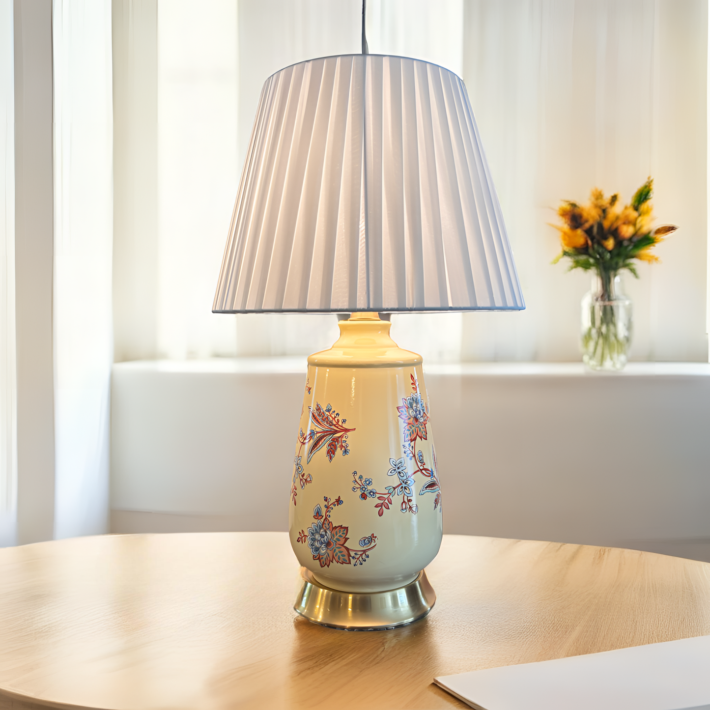 Floral Ceramic Table Lamp - For Living & Bedside Lighting