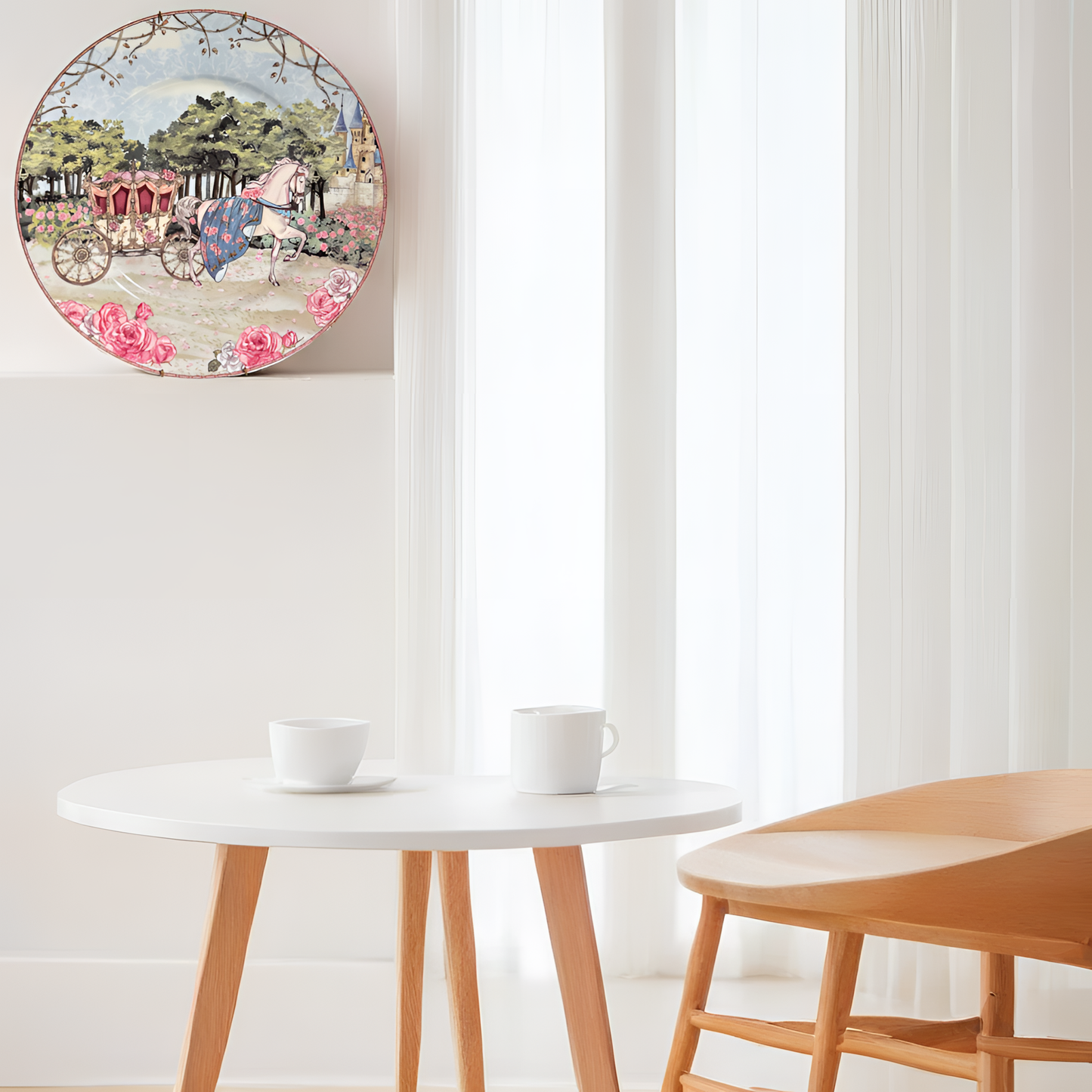 Fairy Tale-Inspired Decorative Plate – Elegant Carriage with Castle & Floral Accents