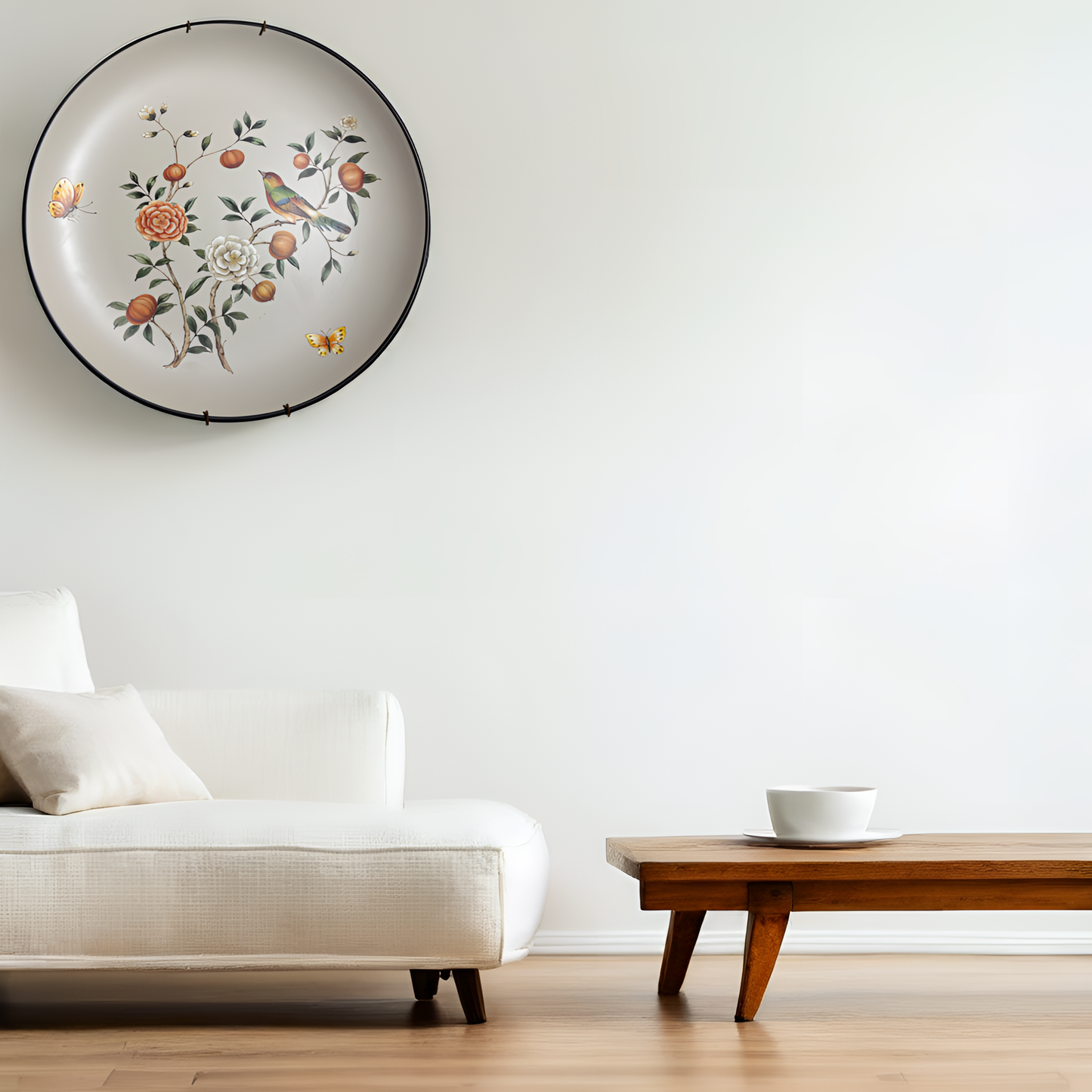 Hand-Painted Ceramic Wall Decor Plate – Elegant Floral & Bird Design for Home Aesthetics