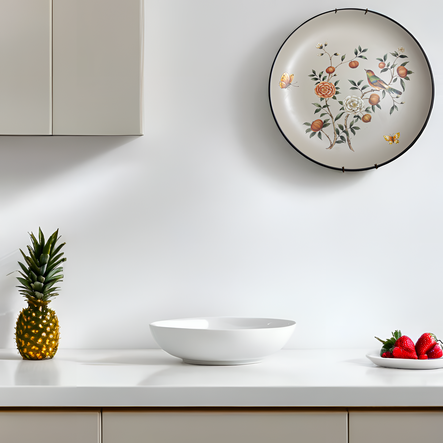 Hand-Painted Ceramic Wall Decor Plate – Elegant Floral & Bird Design for Home Aesthetics