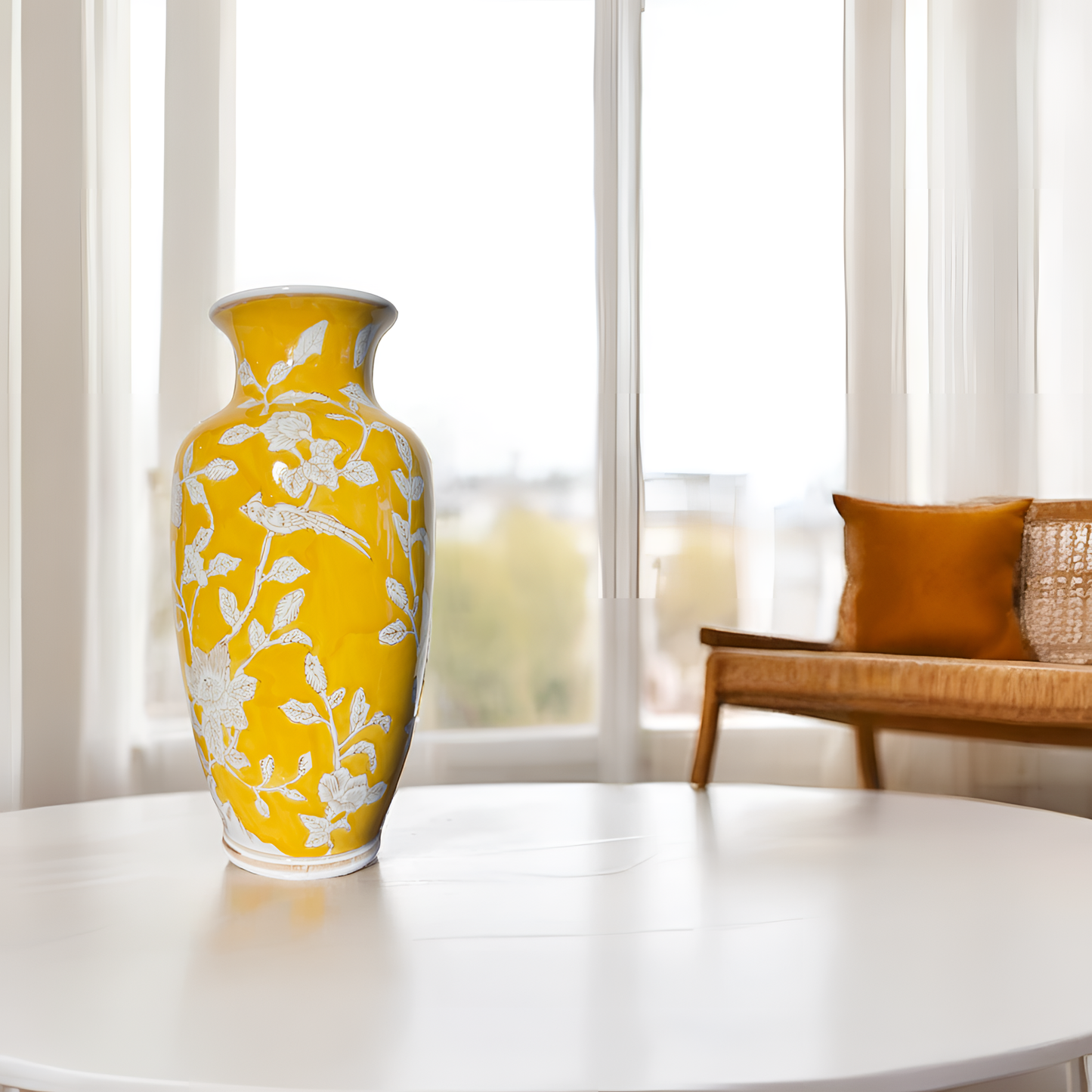 Sunshine Bloom: Handcrafted Yellow Vase(Large)