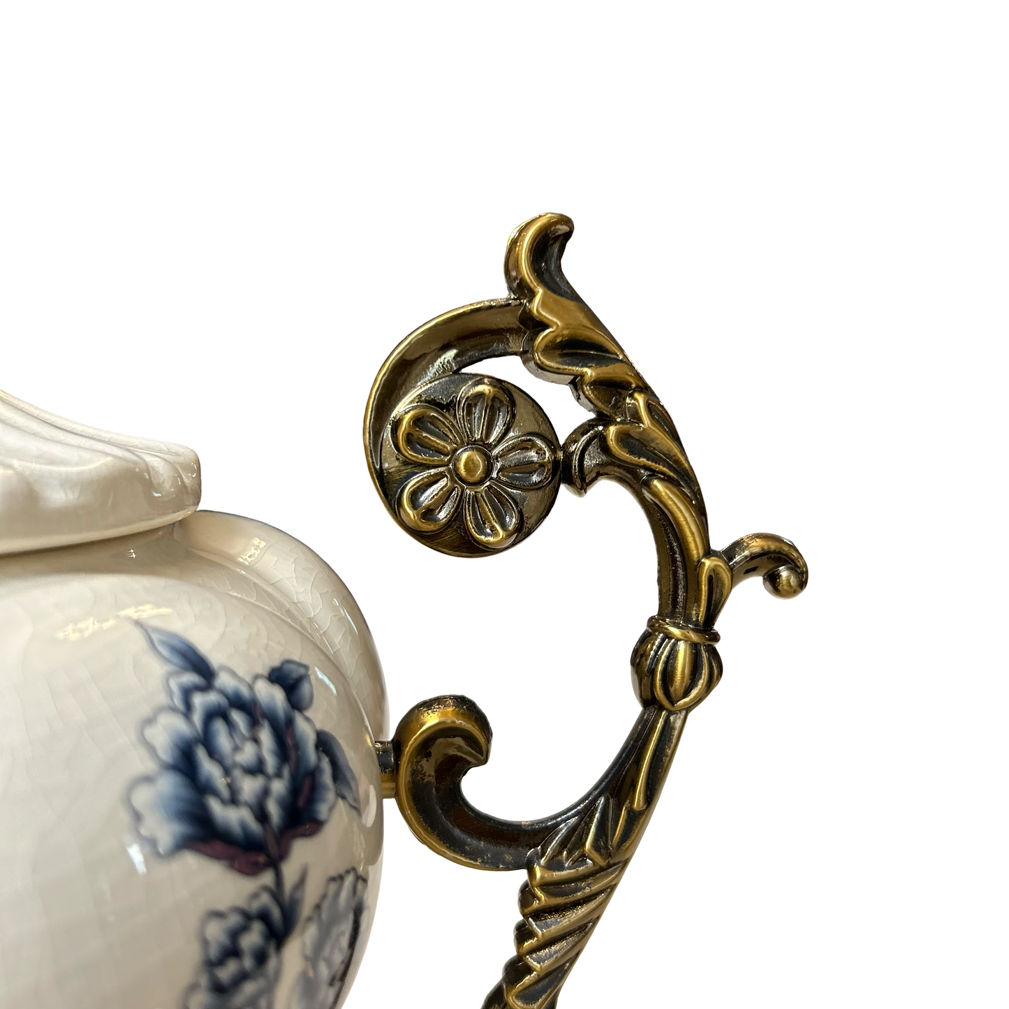 Vintage Porcelain Floral Urn with Gold Handles