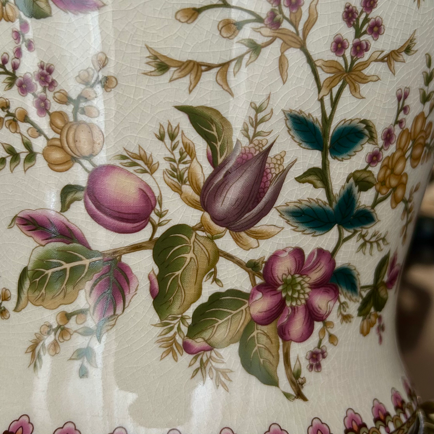 Elegant Pink Floral Ceramic Ginger Jar with Golden Base