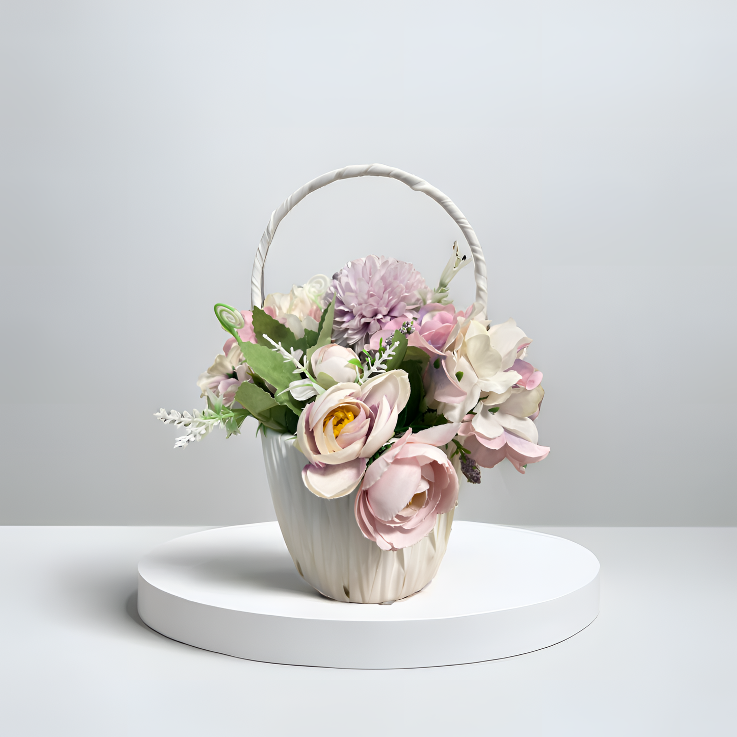 Elegant Pastel Blossom Floral Basket