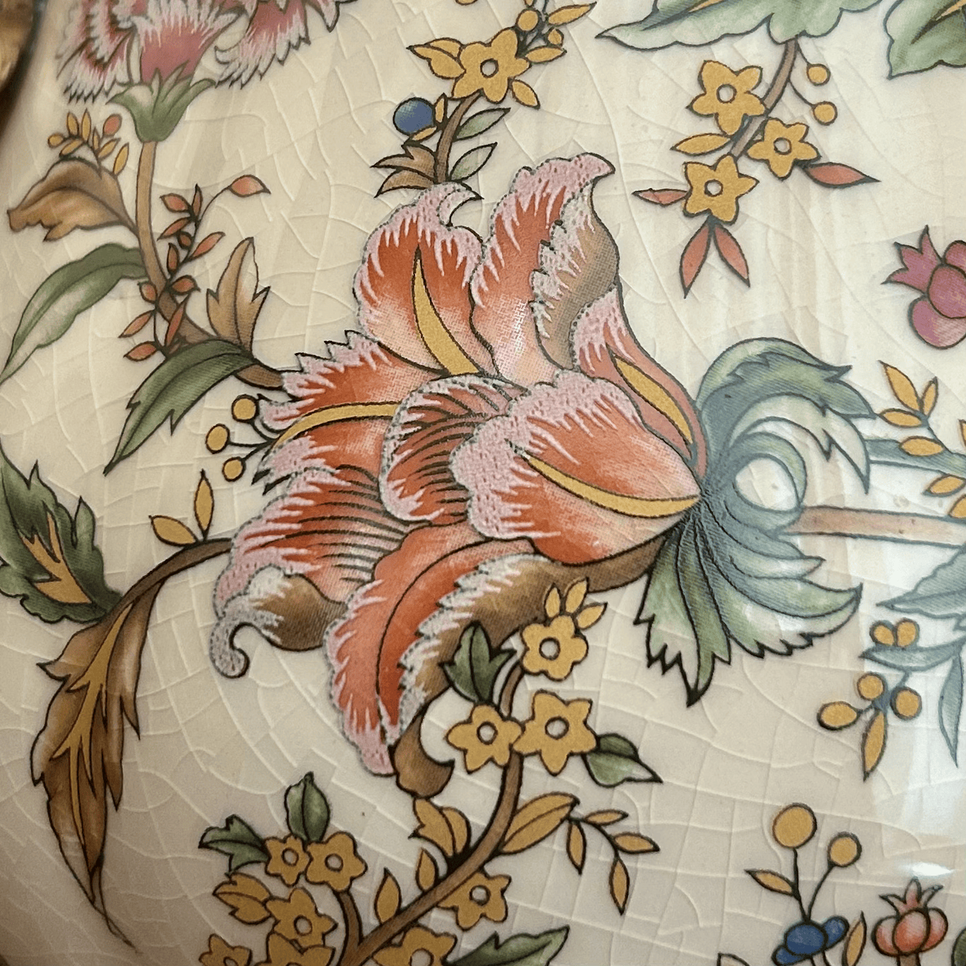 Luxury Floral Ceramic Vase with Golden Handles & Ornate Base