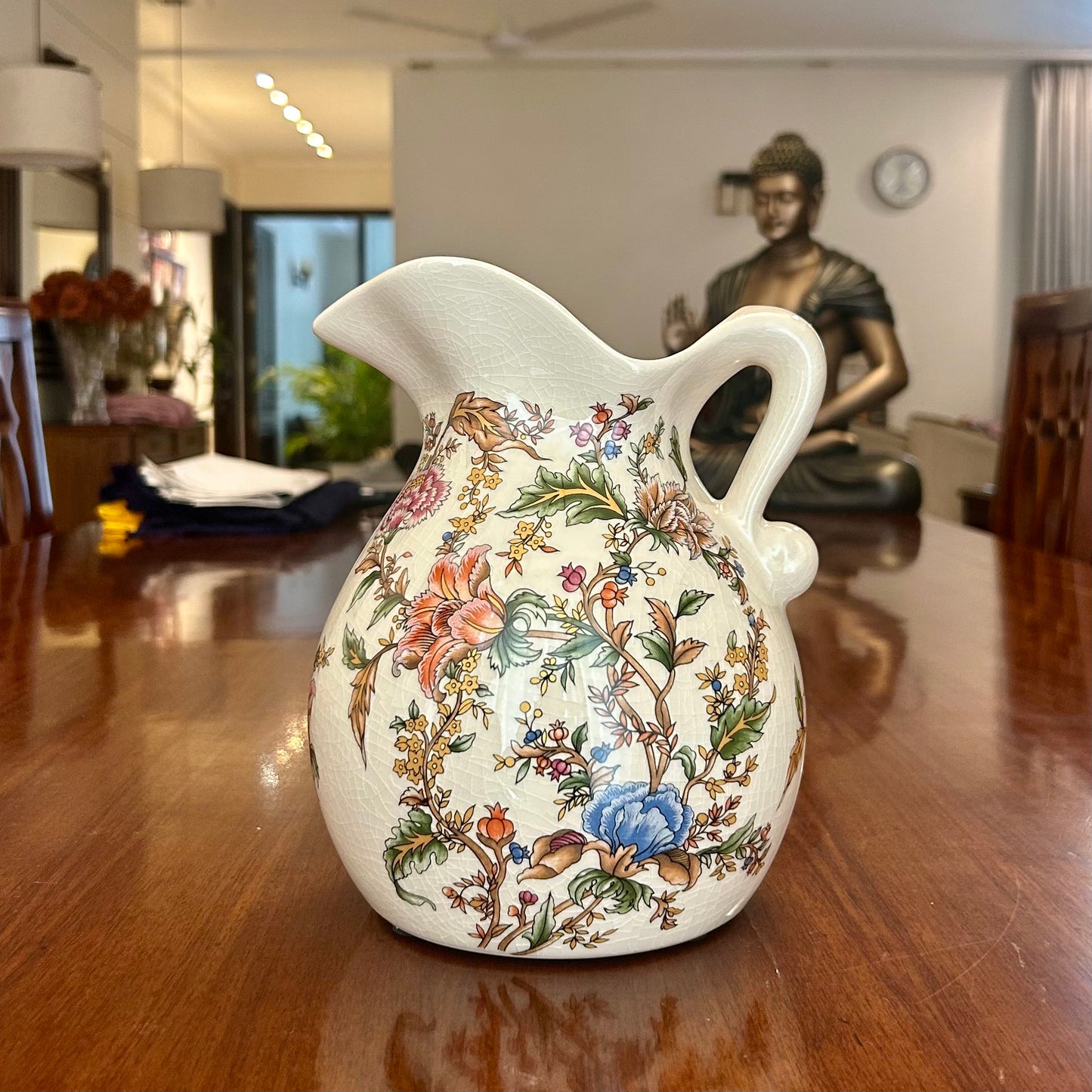 Premium Decorative Floral Ceramic Jug with Curved Handle