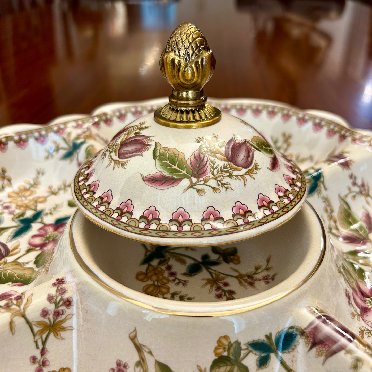 Elegant Floral Ceramic Serving Dish with Lid | For Dry Fruits & Snacks