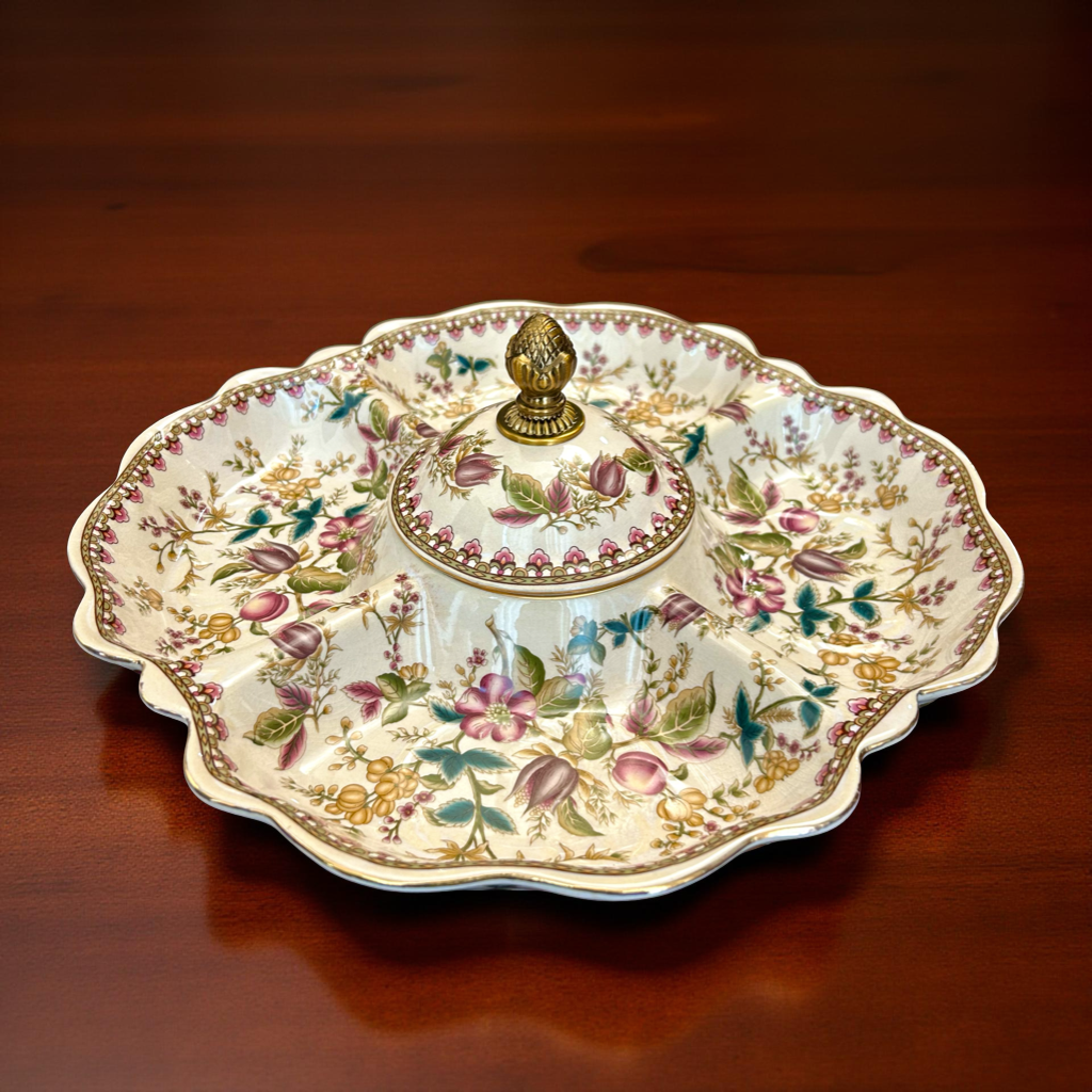 Elegant Floral Ceramic Serving Dish with Lid | For Dry Fruits & Snacks