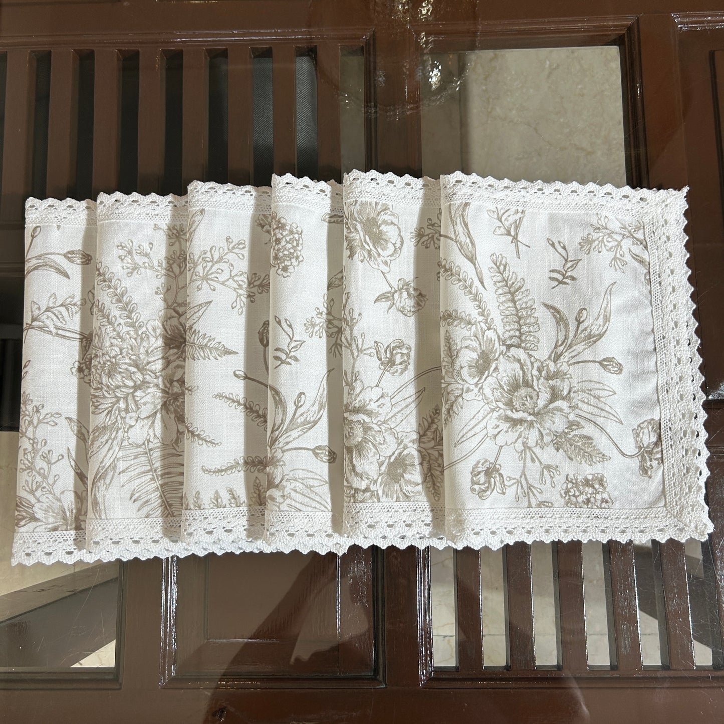 White and Beige Floral Table mat with White Crochet Lace