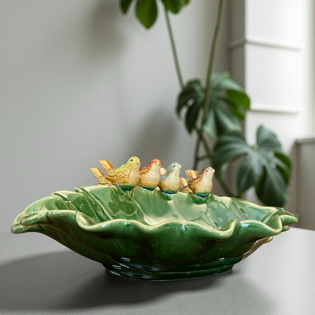Nature-Inspired Home Décor Ceramic Leaf Dishes & Bird Figurines