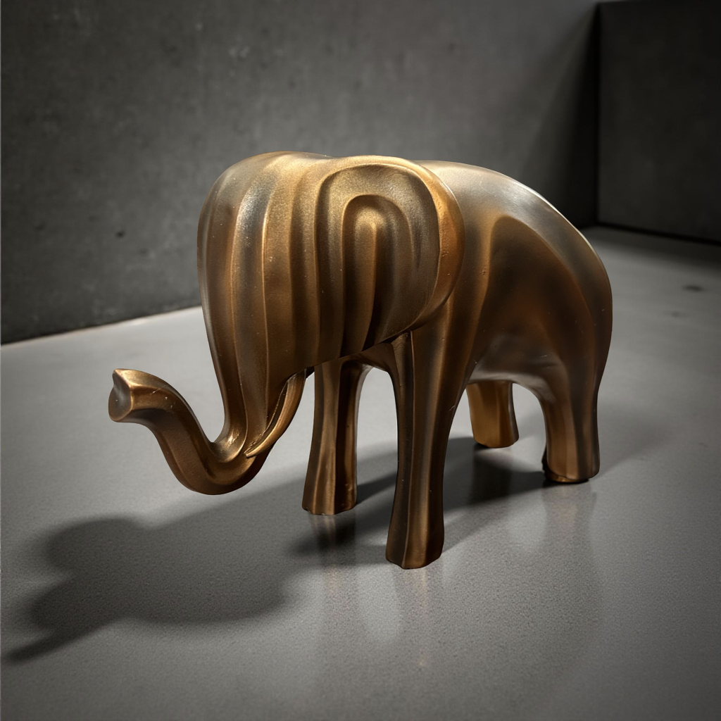 Modern Soft Golden Elephant Showpiece – Abstract Figurine (Large)