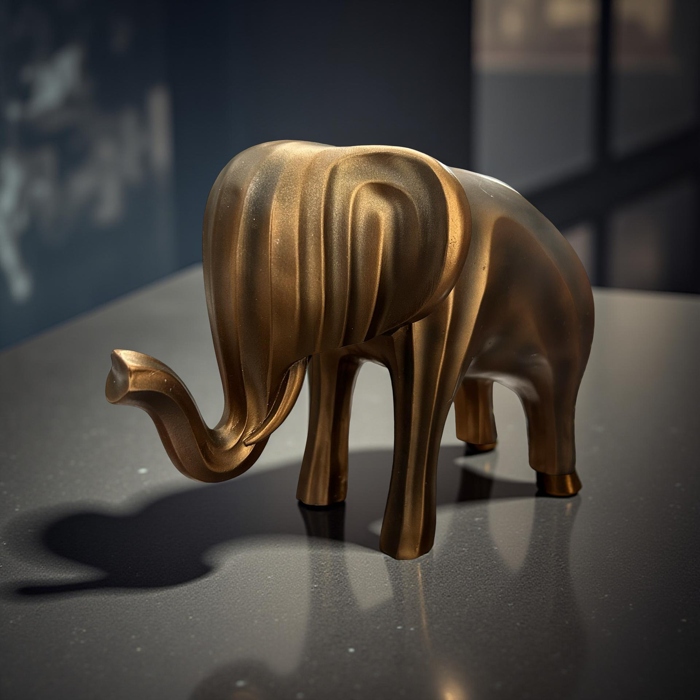 Modern Soft Golden Elephant Showpiece – Abstract Figurine (Large)