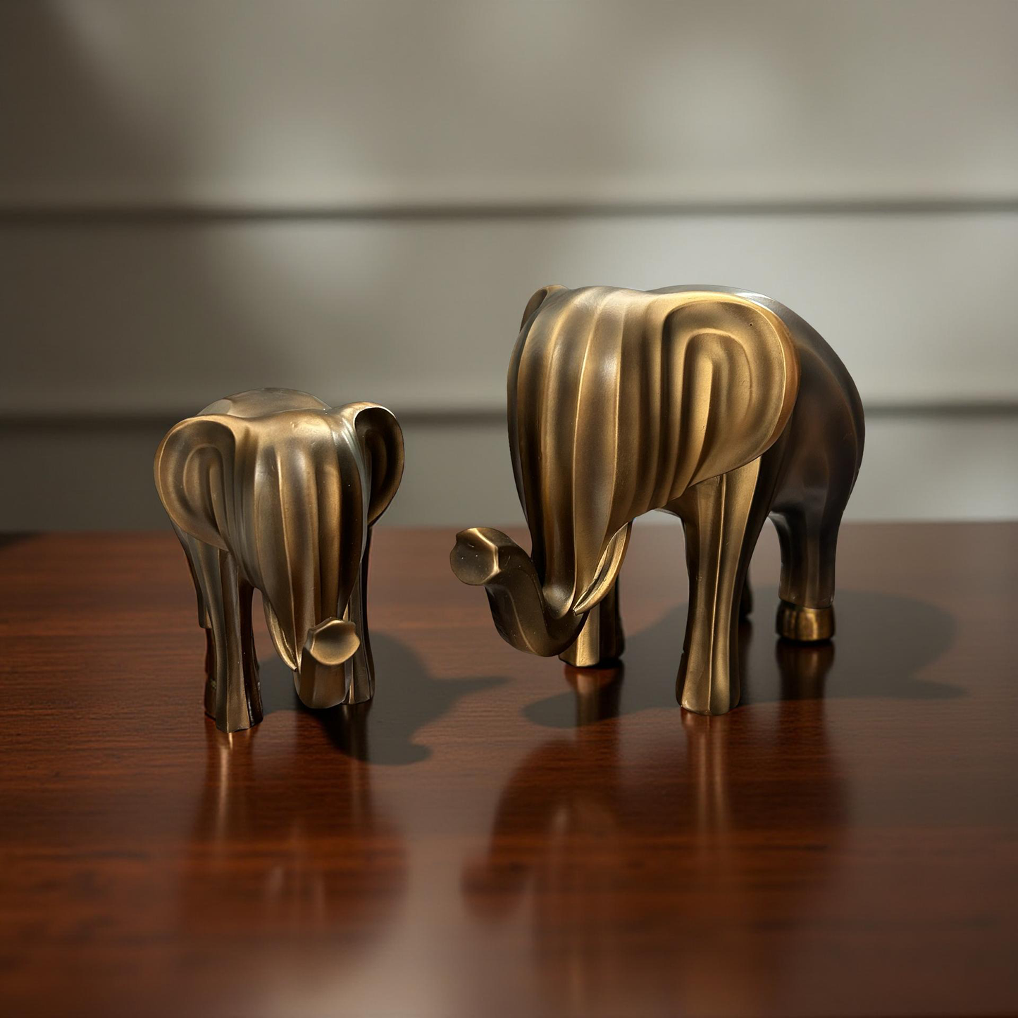 Modern Soft Golden Elephant Showpiece – Abstract Figurine (Large)