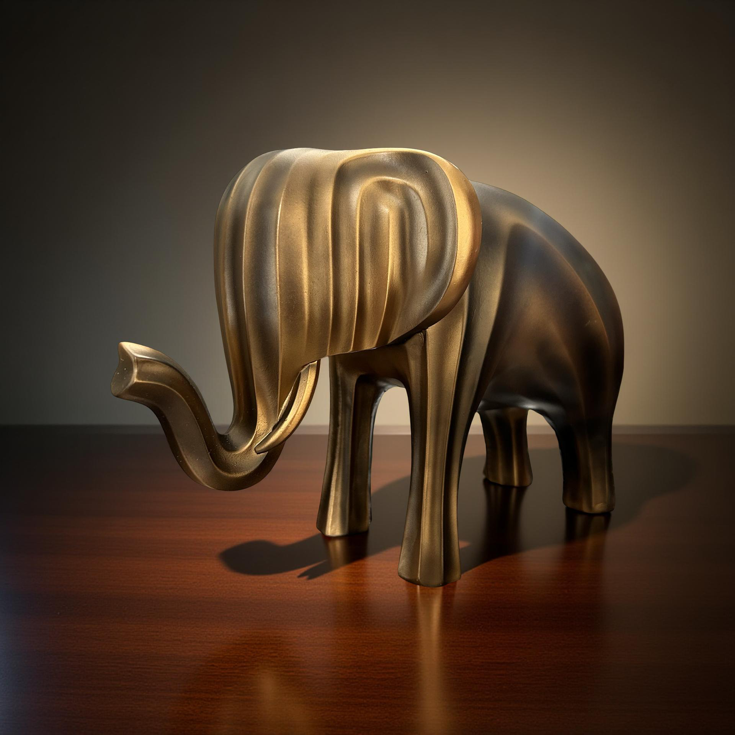 Modern Soft Golden Elephant Showpiece – Abstract Figurine (Large)
