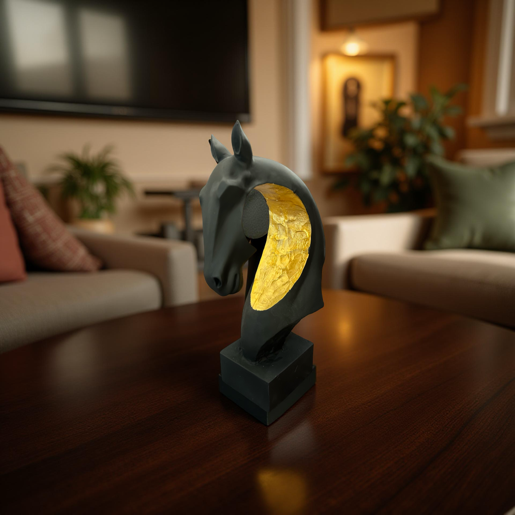 Luxury Black & Gold Horse Head Showpiece – Elegant Modern Figurine