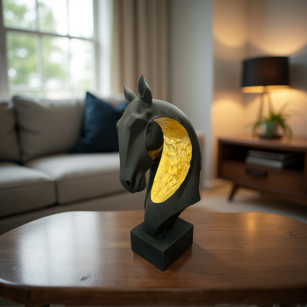 Luxury Black & Gold Horse Head Showpiece – Elegant Modern Figurine