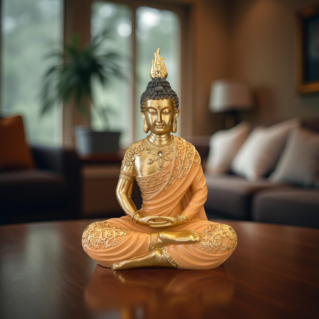 Meditating Buddha Idol – Golden Finish Decorative Statue for Home & Office Decor