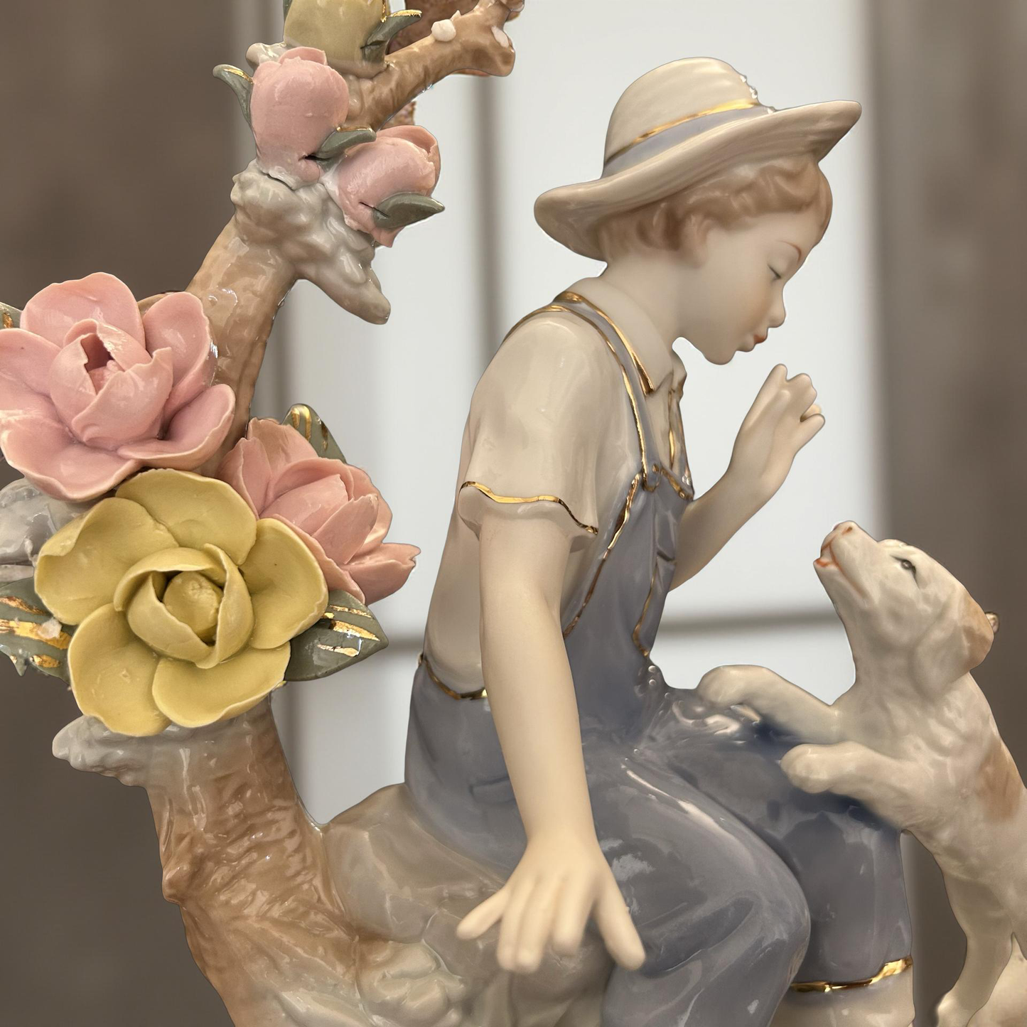 Fine Porcelain Boy with Dog Figurine – Handcrafted Decorative Showpiece