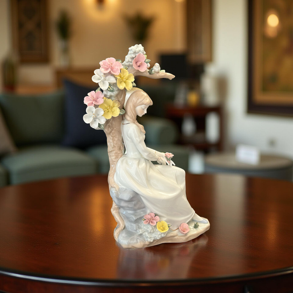 Elegant Porcelain Lady Figurine with Flowers – Handcrafted Decorative Collectible