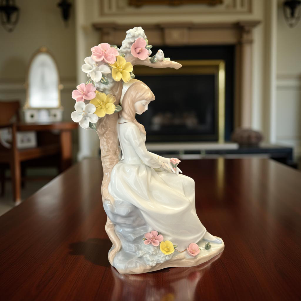 Elegant Porcelain Lady Figurine with Flowers – Handcrafted Decorative Collectible