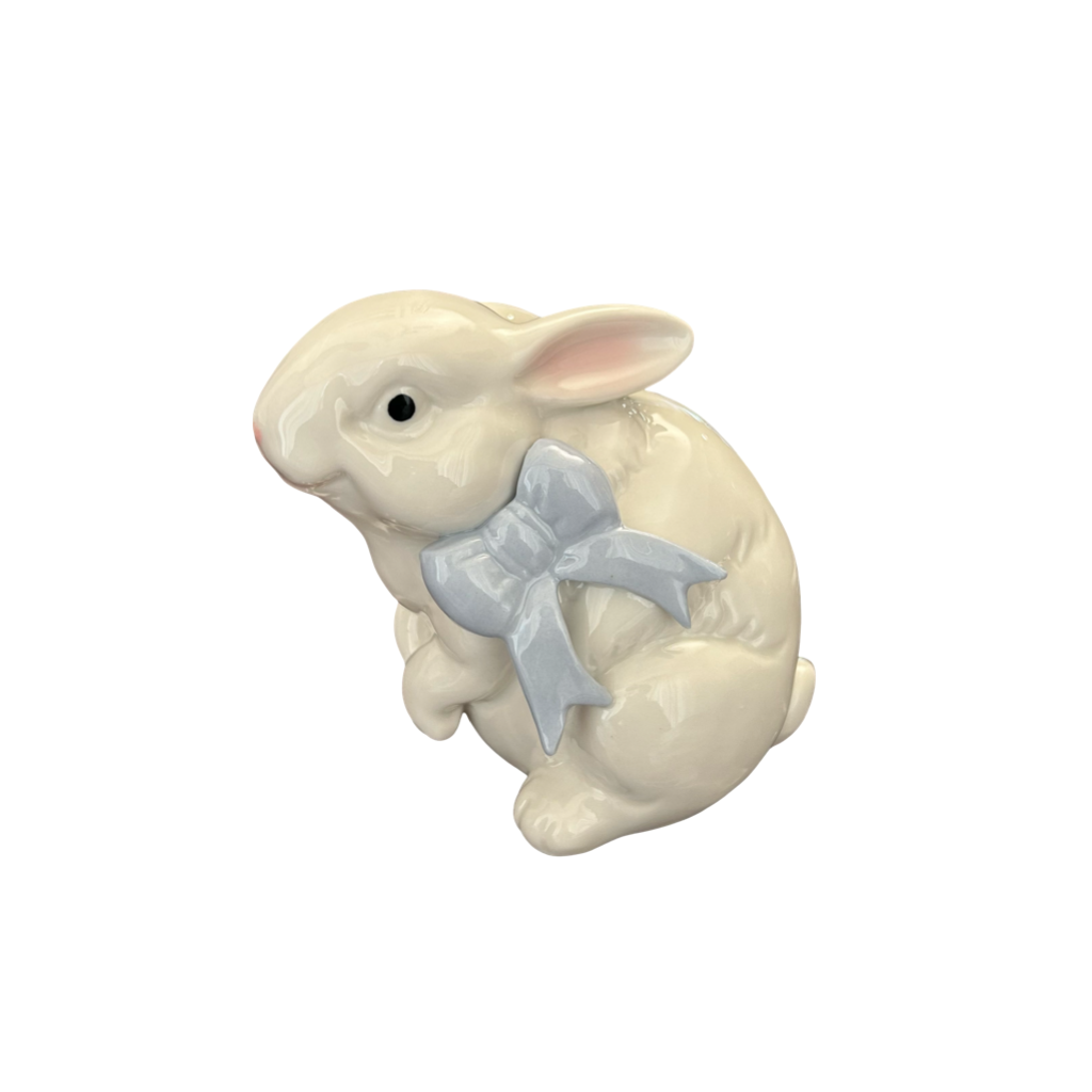 Delightful Ceramic Bunny Figurine with Blue Bow