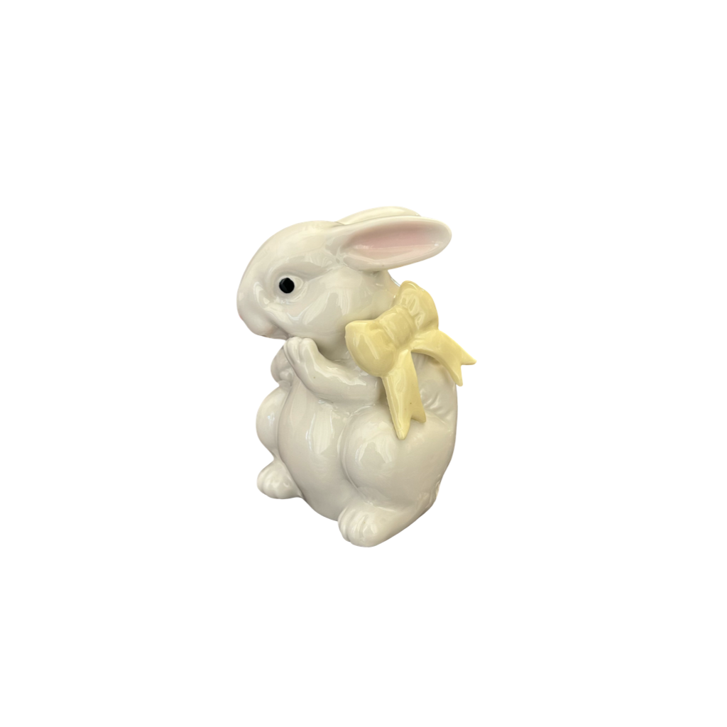 Delightful Ceramic Bunny Figurine with Yellow Bow