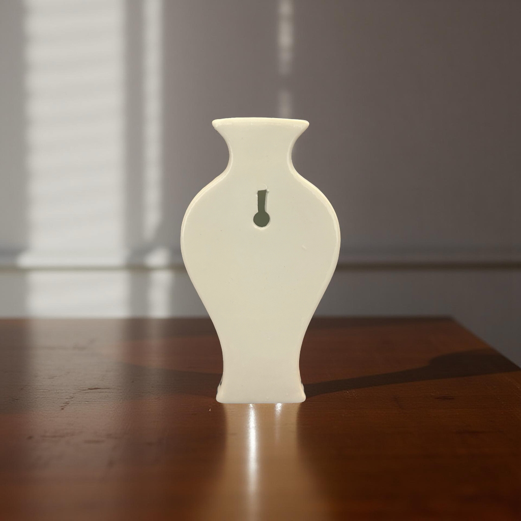 Blue and White Ceramic Small Wall Vase with Floral Oriental Design