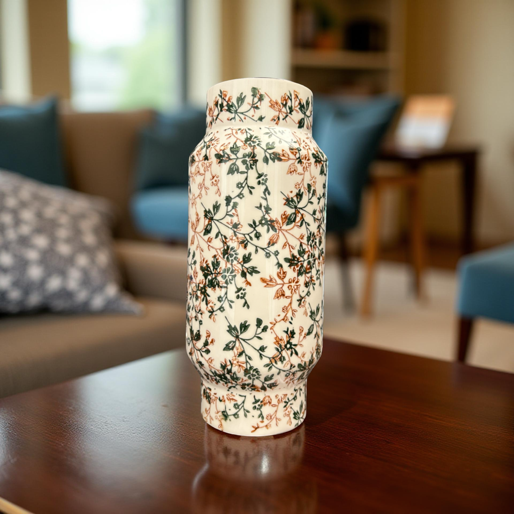 Elegant Ceramic Vase with Floral Vine Design